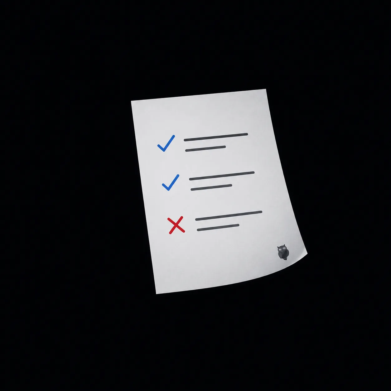 The owl's tidy little list, marking what is safe and what to fix first.