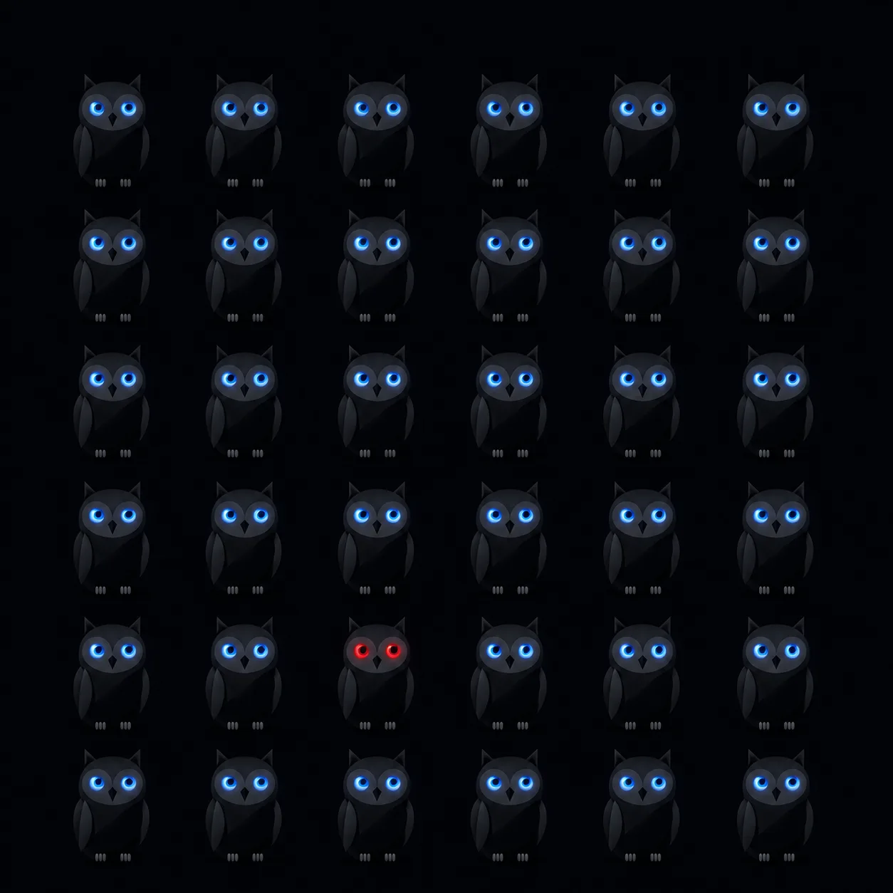 Thirty-two tiny helper owls, checking many things at once.