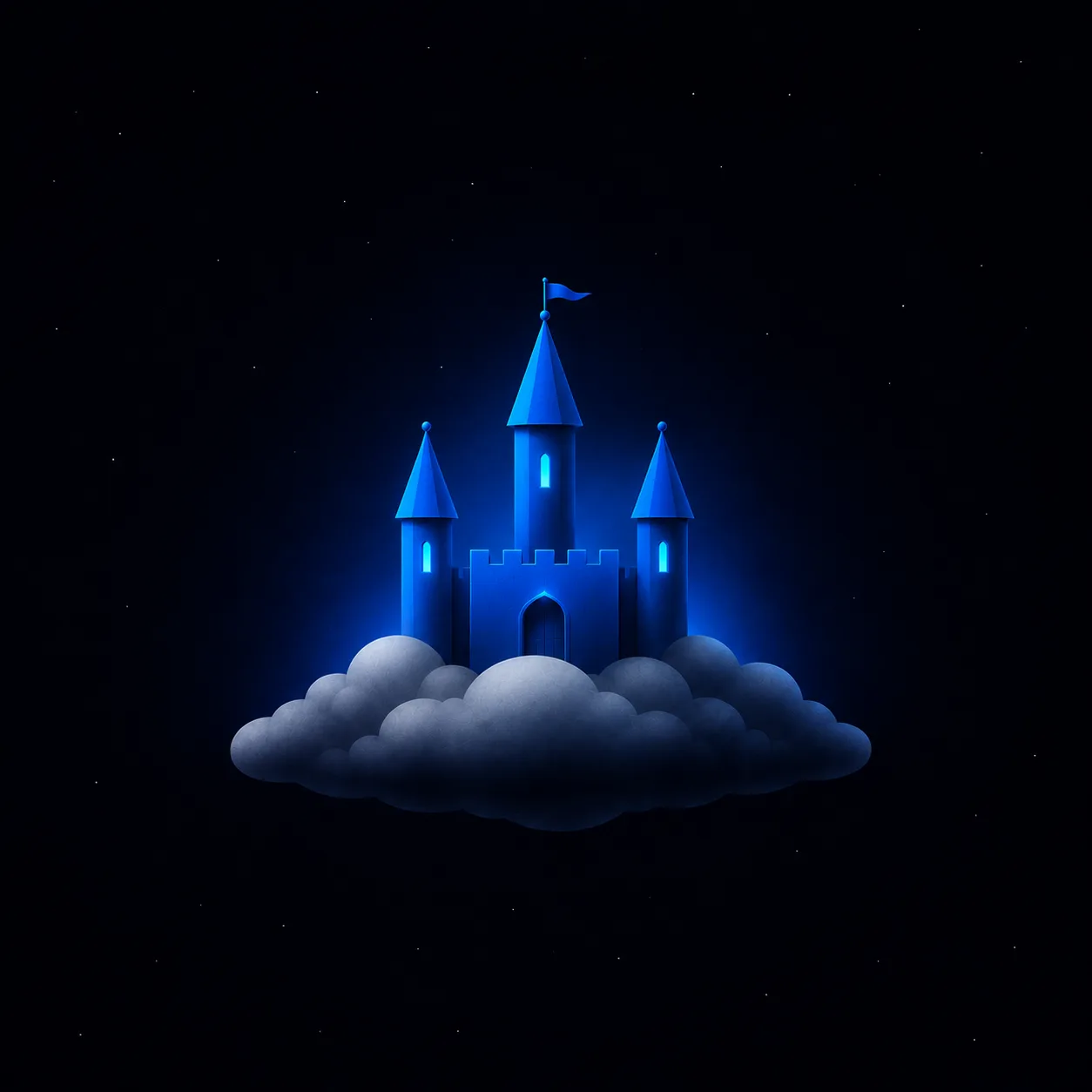 The mended castle standing straight and strong, softly glowing.