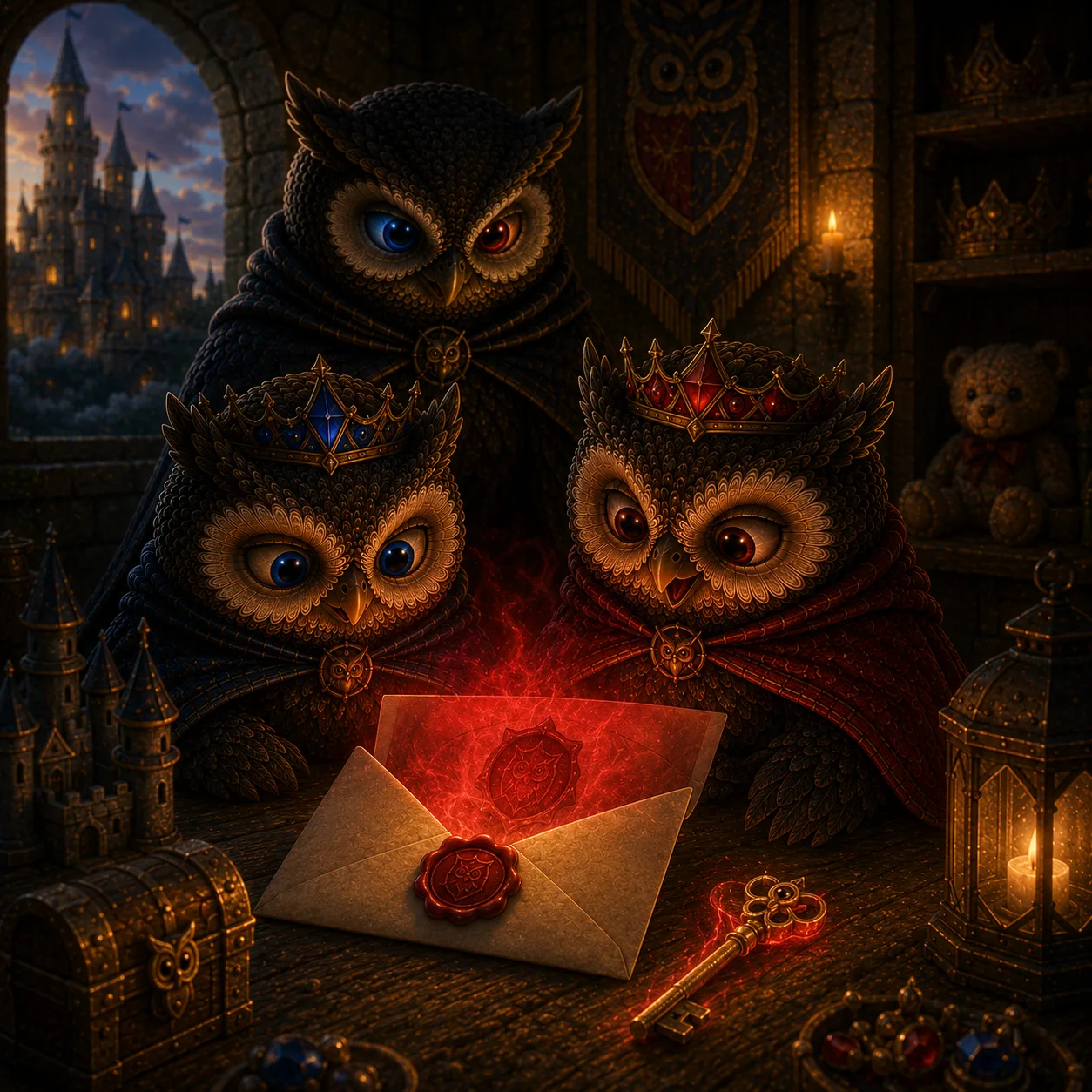 The opened letter demanding the treasure-room key in a hurry, with an uneasy red glow.