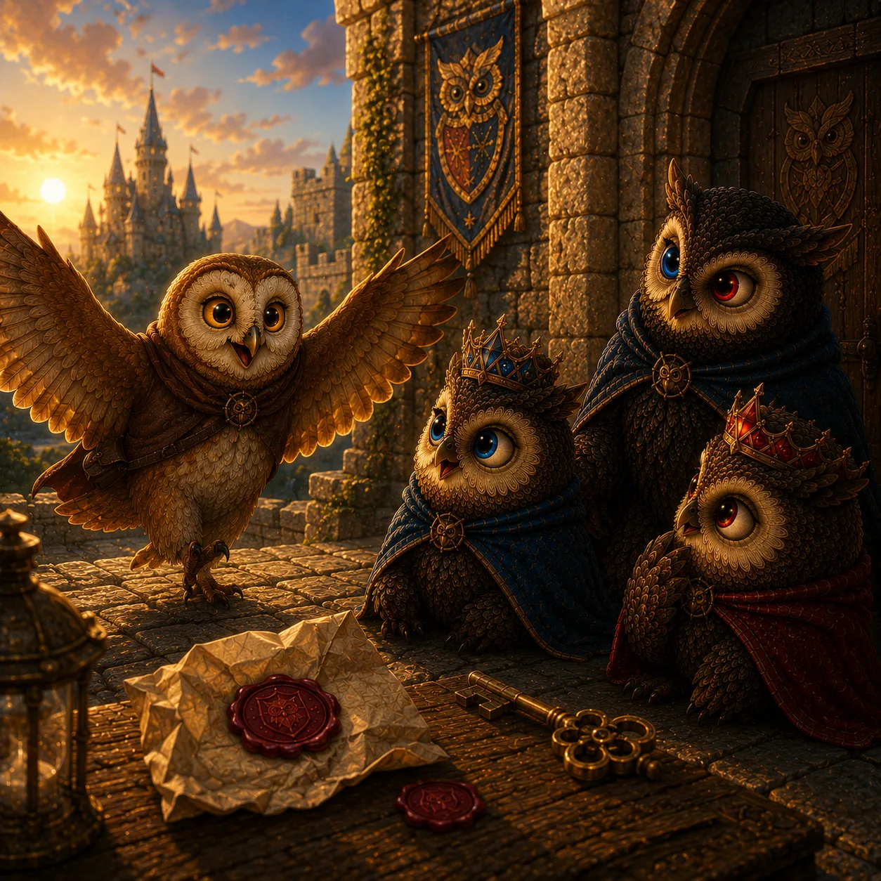 The real friend — a warm, puzzled owl — arriving, who had never sent any letter.