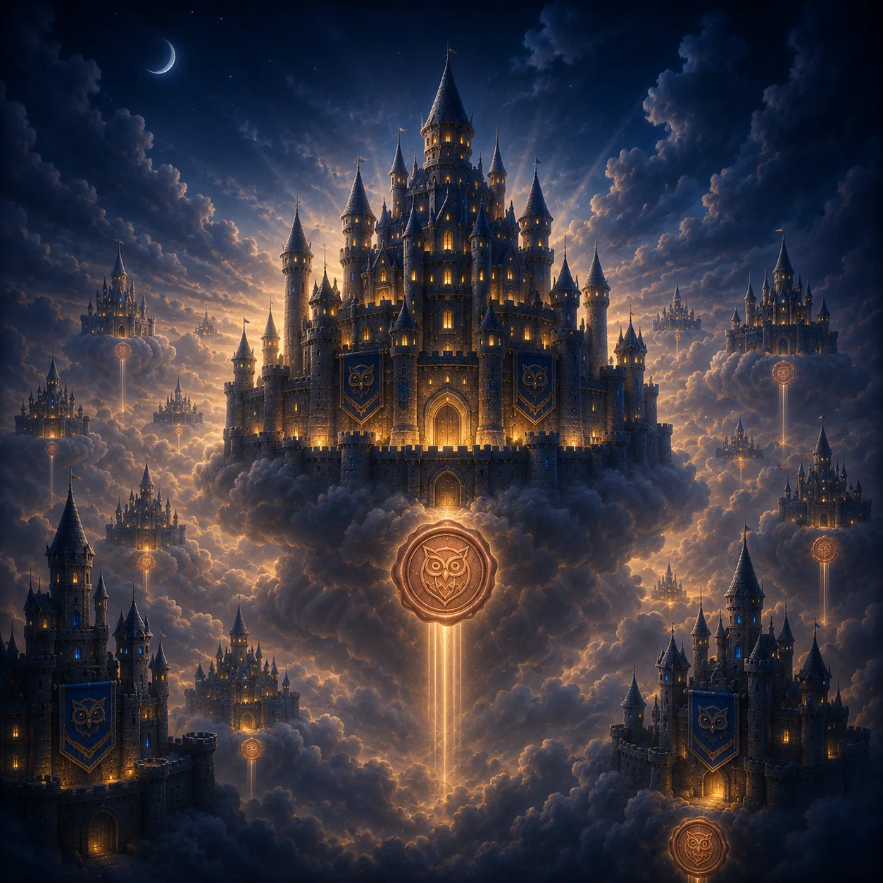 The great cloud castle standing tall among smaller castles, all lit by the same decree.