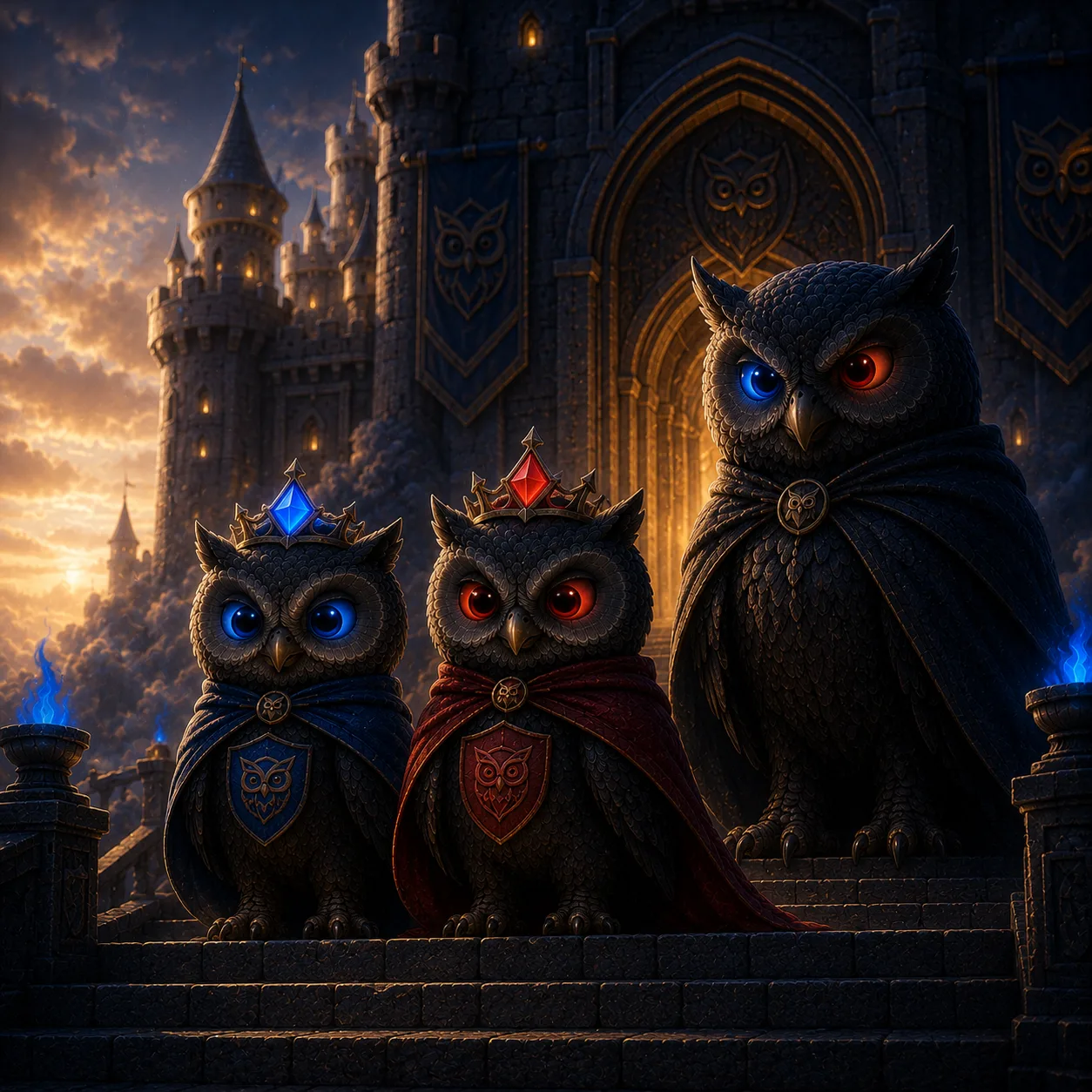The Prince and the Princess standing tall and proud beside the owl, taking responsibility.