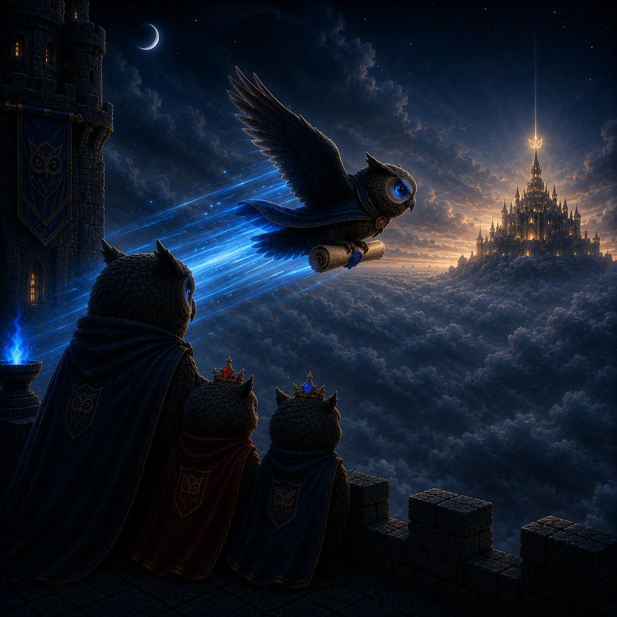A swift beam of light carrying word from the castle to the distant royal citadel.