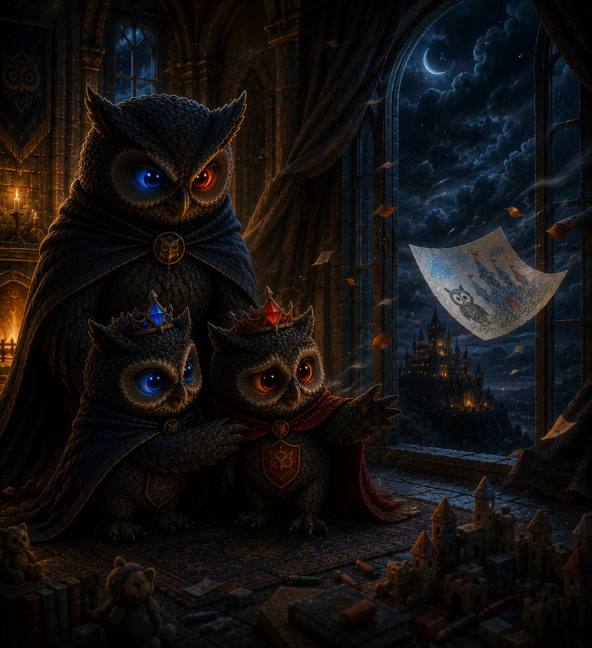 A windy night; the drawing is swept away as the Prince comforts the heartbroken Princess.